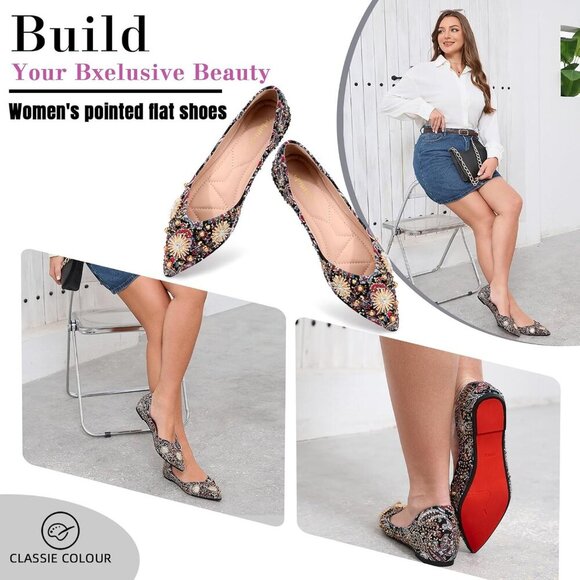 🆕Women's Flats Shoes Red Fabric Rhinestone Pointed Toe Comfort Bowknot Ballet - Picture 5 of 8